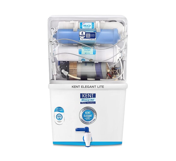 KENT Elegant Lite Compact RO+UF Water Purifier | Patented Mineral RO Technology | RO + UF + TDS Control | 15 LPH Output | 8L Storage | 4 Years Free Service (KENT ELEGANT LITE RO)